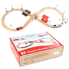 Children's electric wooden track white 3 electric car set electric magnetic train compatible track Brio track 2024 - buy cheap