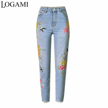 Вышитые джинсы LOGAMI, женские прямые джинсы с высокой талией и цветами, Новинка 2024 - купить недорого