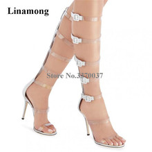 Summer New Fashion Women Open Toe Silver PVC Straps Stiletto Heel Gladiator Boots Transparent Straps Buckle Sandal Boots 2024 - buy cheap