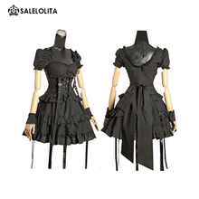 2021 New Black Short Sleeved Retro Gothic Steampunk High Waist Cake Lolita Dress 2024 - buy cheap