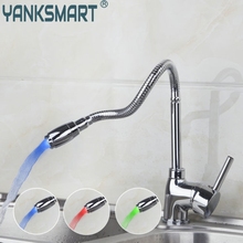 YANKSMART Kitchen Faucet Torneira  New Brand Swivel LED Light 360 Deck Mounted Chrome  Single Hole Faucets Mixers & Taps 2024 - buy cheap