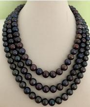 stunning 10-11mm round tahitian black pearl necklace 36inch 50" 2024 - buy cheap