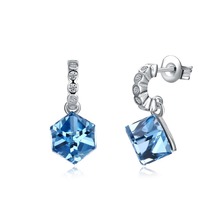 925 Sterling Silver Crystal Earrings Fine Jewelry S925 Women Stud Earrings Blue Square Silver Hook Charm Lady Party Stud Earring 2024 - buy cheap
