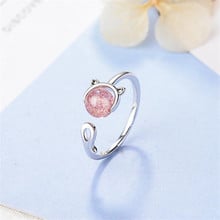 New Temperament Koran Style Fashion Cute Animal 925 Sterling Silver Jewelry Sweet Strawberry Cat Crystal Opening Rings XZR045 2024 - buy cheap