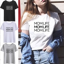 MOMLIFE Letter Printed T-shirt Women Top Summer Short Sleeve O-neck Cotton Tshirt Women Casual Loose T Shirt Women Black White 2024 - buy cheap