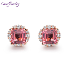 LOVERJEWELRY Princess Cut 5.5mm Pink Tourmaline Diamond Wedding Earrings Solid 18KT Rose Gold Jewelry For Women Christmas Gift 2024 - buy cheap