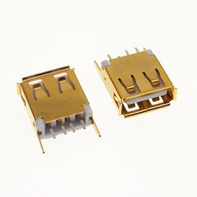 100 piezas 24 K chapado en oro USB-A conector hembra 13,7mm 180 grados pie recto 2024 - compra barato