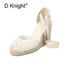 New Summer Women's Espadrilles Sandals Sexy Lace Shoes Woman 6.5CM/9CM High-Heeled Platfroms Casual Wedges For Women High Heels 2024 - buy cheap