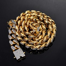 Collar de cadena de eslabones cubanos de 14mm para hombre, joyería de rapero de piedras AAA CZ, Color dorado y plateado, estilo Hip Hop 2024 - compra barato