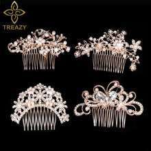 Treazy-penteado de cabelo com detalhes em ouro rosê, pentes de cabelo em cristal para casamento, acessório de joias femininas para noivas 2024 - compre barato