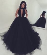 New Black Tulle Halter Backless Prom Dresses 2021 Long Sexy Womens Formal Evening Gowns Celebrity Party Chic Vestidos de Noiva 2024 - buy cheap