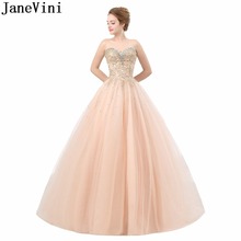 JaneVini Elegant Sweetheart Crystal Pageant Prom Dress Champagne Beaded Tulle Wedding Party Dress Long Bridesmaid Dresses Lace 2024 - buy cheap