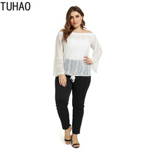 Tuhao blusa de renda branca plus size 3xl, blusas femininas casuais soltas manga comprida boêmia praia camisas de mulher bcfs 2024 - compre barato