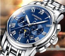 Carnival-reloj mecánico automático para hombre, pulsera multifunción de acero, de lujo, con fecha de día y mes, 24 horas, para negocios, regalo 2024 - compra barato