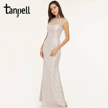 Tanpell beaded lace evening dresses ivory scoop neck cap sleeves floor length gown cheap women prom formal long evening dress 2024 - buy cheap