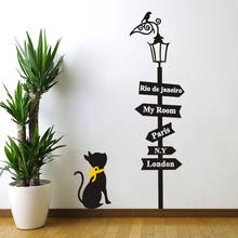 Ancient Lamp Cats Signpost Wall Stickers Decals Living Room Kids Rooms Decor Diy Cartoon Bedroom Vinyl Wallpaper Home Decoration 2024 - buy cheap