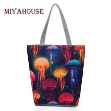 Miyahouse Новая красочная пляжная сумка с принтом Медузы для женщин, холщовая дизайнерская Вместительная женская сумка через плечо, сумка-тоут 2024 - купить недорого