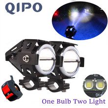 Qipo 125w u7 motocicleta farol angel eyes 12000lm um bulbo duplo feixe drl scooter holofotes auxiliar led bicicleta lâmpada 2024 - compre barato