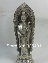 18 см китайский Буддизм Silver Стойки kwan-Гуань Инь богиня и цветок статуя бесплатная доставка 2024 - купить недорого