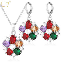 U7 Cubic Zirconia Jewelry Sets For Women Fashion Indian Jewelry Flower Colorful Crystal Earrings Necklace Set S681 2024 - buy cheap