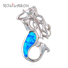 Gorgeous Mermaid design Wholesale & Retail Light Blue Fire Opal Silver Stamped Necklace Pendants Fashion jewelry OP605 2024 - buy cheap