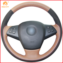 MEWANT Brown Genuine Leather Black Suede Car Steering Wheel Cover for BMW E70 X5 2007 2008 2009 2010 2011 2012 2013 Accessories 2024 - buy cheap