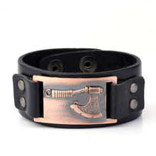 Pulseira Masculina de cobre antiguo Ax Slavic Strap Seal Punk Viking Cuff pulseras de cuero de los hombres oculta-broches de seguridad 2024 - compra barato