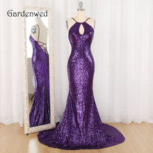 Женское платье с блестками, длинное фиолетовое вечернее платье на тонких бретельках с открытой спиной 2024 - купить недорого