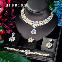 Hibride conjunto de joias feminino, 4 peças, zircônio cúbico, forma de gota, colar, brinco, festa 2024 - compre barato