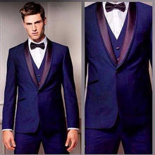 Purple Groom Tuxedos Custom Men Suit Bridegroom Notch Lapel Groomsmen Best Man Office Men Wedding Suits (Jacket+Pants+Vest) 2024 - buy cheap