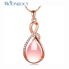 Ожерелье MOONROCY, розовое золото, с подвеской в виде кристалла, с кубическим цирконием и розовым опаловым кристаллом, подарок для девушек 2024 - купить недорого