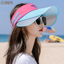 Siloqin chapéu de sol espaçoso feminino, boné de verão retrátil vazio tamanho ajustável para mulheres moda praia 2019 2024 - compre barato