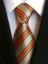 Masculino único formal gravata champanhe com laranja & voltar diagonal listras de alta qualidade tecido gravata 2024 - compre barato