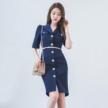 2021 Summer Elegant Single-breasted Belt Pencil Dress Women Turn-down Collar Dresses Casual Sheath Bodycon Vestidos 2024 - buy cheap