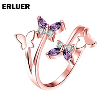 ERLUER Fashion Resizable Ring For Women Crystal CZ Zircon Butterfly Charm Wedding Bridal Party Rose Gold Color  Rings Anel 2024 - buy cheap