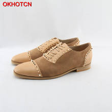 OKHOTCN модные Лоскутные мужские классические туфли цвета хаки Дизайнерские мужские туфли с золотыми заклепками замшевые туфли повседневные кожаные туфли на шнуровке на плоской подошве 2024 - купить недорого