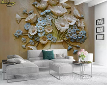 Beibehand-papel de parede com foto personalizada 3d, impressão em relevo, vaso, flores, arranjo, fundo, pintura de parede, decoração para casa 2024 - compre barato