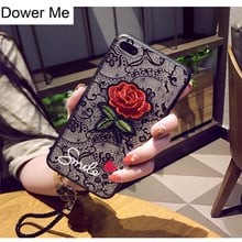 Dower me capa de celular de renda 3d, capa com pingente de flor rosa bordada de mão para iphone xs max xr 8 7 6 6s plus 5 2024 - compre barato