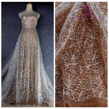 La Belleza Off white  polyester sequins on net embroidery wedding dress lace fabric lining 1 yard 51" width 2024 - buy cheap