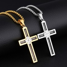 High Quality Stainless Steel Silver Color/Silver Color&Gold Cross Wire Design Pendants Necklaces Men Women Jewelry Box Chain 2024 - buy cheap