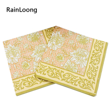 [RainLoong] Yellow Floral Paper Napkin Flower Event & Party Tissue Napkin Supply Decoration Paper 33*33cm 1 pack UF-76 2024 - buy cheap