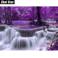 5D DIY Diamond Painting "Purple forest waterfall" Embroidery Full Square Diamond Cross Stitch Rhinestone Mosaic Painting Decor 2024 - buy cheap