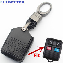 Flymelhor chaveiro de couro genuíno, capa de 4 botões para chave remota de ford crown/victoria/escape/explore l356 2024 - compre barato