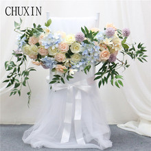 Customized 45cm Wedding chair back flower table decorative fake flower Home Festival celebration door wall hanging Rose garland 2024 - buy cheap