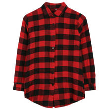 2016 Women Fashion Spring Autumn 3/4 Sleeve Shirt Plaid Check Tops shirt Casual red black Shirt 2024 - buy cheap
