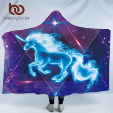 BeddingOutlet 3d Unicorn Hooded Blanket Galaxy Stars Wearable Blanket for Adults Universe Blue Sherpa Fleece Blanket 127x152cm 2024 - buy cheap