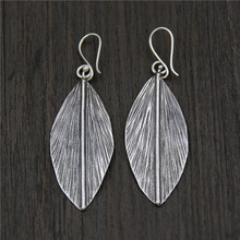 C&R Real 925 Sterling Silver Earrings for Women Long Leaves Black Thai Silver Drop Earrings Handmade Fine Jewelry 2024 - buy cheap