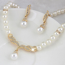 Wedding Bridal Pearl Jewelry Set Necklace Stud Earrings Set Women Lady Gift Party Wedding Jewelry Gold Drop Earrings Vintage New 2024 - buy cheap