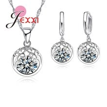 New Design Brand Exquisite Hollow Cubic Zircon Crystal Silver Fashion Jewelry Set For Women Wedding Necklace Earrings Set 2024 - buy cheap