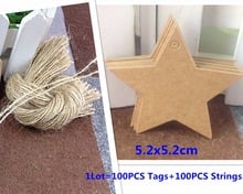 Free Shipping 5.2*5.2cm Kraft Paper Pentagram Shape Hang Tags Blank Price Tag For DIY Handmade 100pcs Tags+100pcs Hemp Strings 2024 - buy cheap